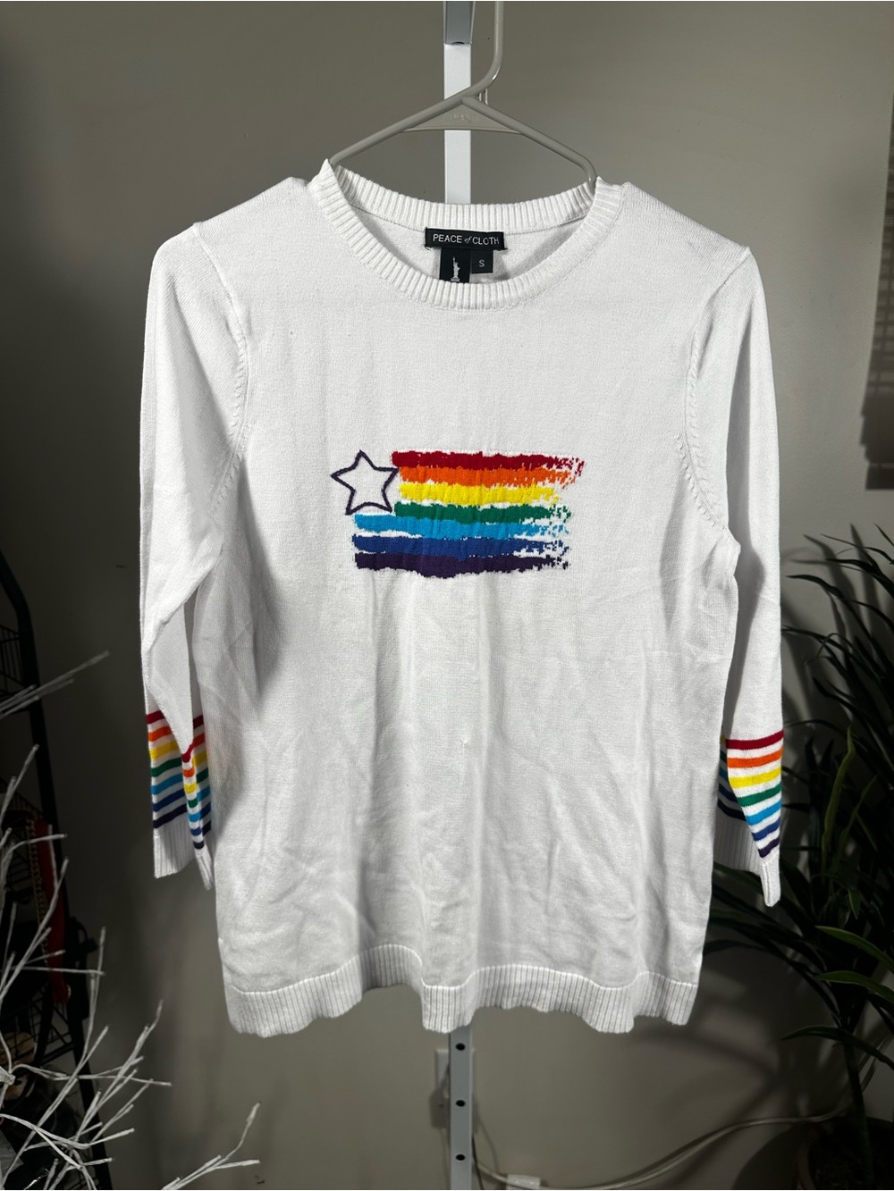 s151. Peace of Cloth White Knit Crew Sweater